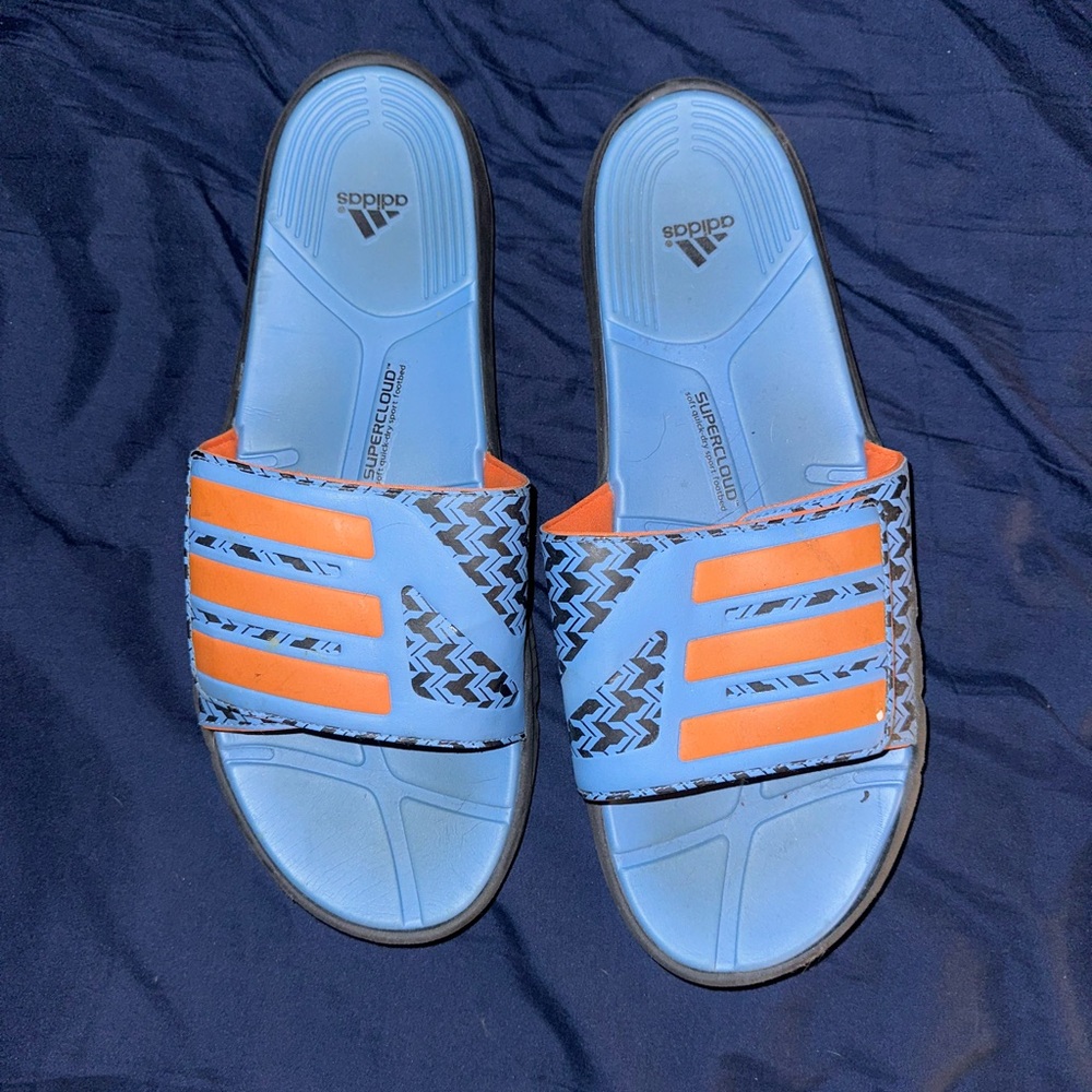 Adidas Blue and Orange Slide Sandals